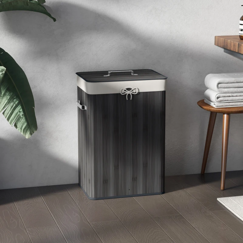 HOMCOM Cesto para la Ropa Sucia Plegable con Tapa Cubo para la Colada Rectangular con Asas 40x30x60 cm Gris Oscuro