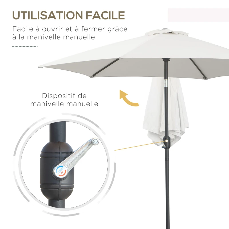 Outsunny Parasol droit parasol inclinable de jardin balcon terrasse manivelle toile polyester imperméabilisée haute densité 180 g/m² Ø2,6 x 2,35H m aluminium crème