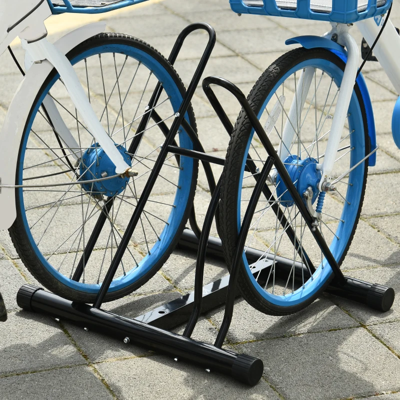 HOMCOM Rastrelliera da Terra per 2 Biciclette con Pneumatici fino 6.5 cm, Telaio Orientabile in Acciaio Nero, 60x54x57cm