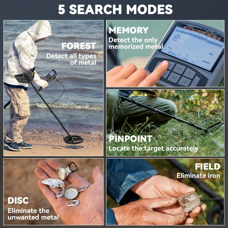 Outsunny Metal Detector for Adults and Beginners, Gold Detector with Higher Accuracy IP68 Waterproof Coil, 5 Professional Modes with Pinpoint & Memory Mode, Bigger Backlit LCD Display with DSP Chip