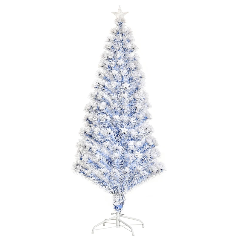 HOMCOM 5FT Artificial Fibre Optic Christmas Tree Seasonal Decoration w/ LED Lights Pre-Lit Easy Store White Blue