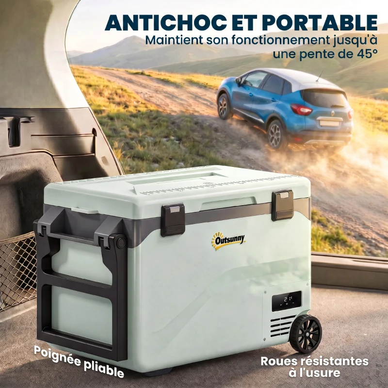 Outsunny Réfrigérateur de Voiture à Compression 42,5 L avec Contrôle via Application, -20 °C à 20 °C, Vert