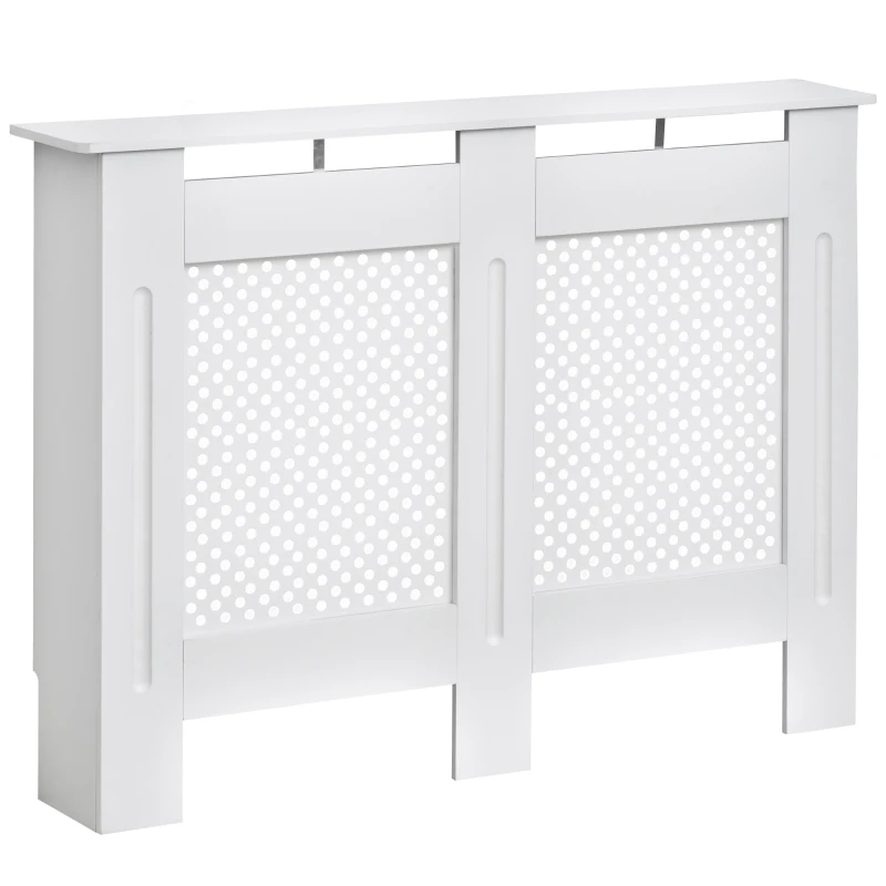 HOMCOM Cubre Radiadores, 111.5x19x82 cm, Cubierta para Radiador Moderna de MDF, con Estante Superior y Listones, para Salón, Dormitorio, Pasillo, Blanco