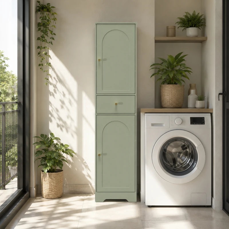 HOMCOM Tall Bathroom Cabinet with Arched Doors - Light Green