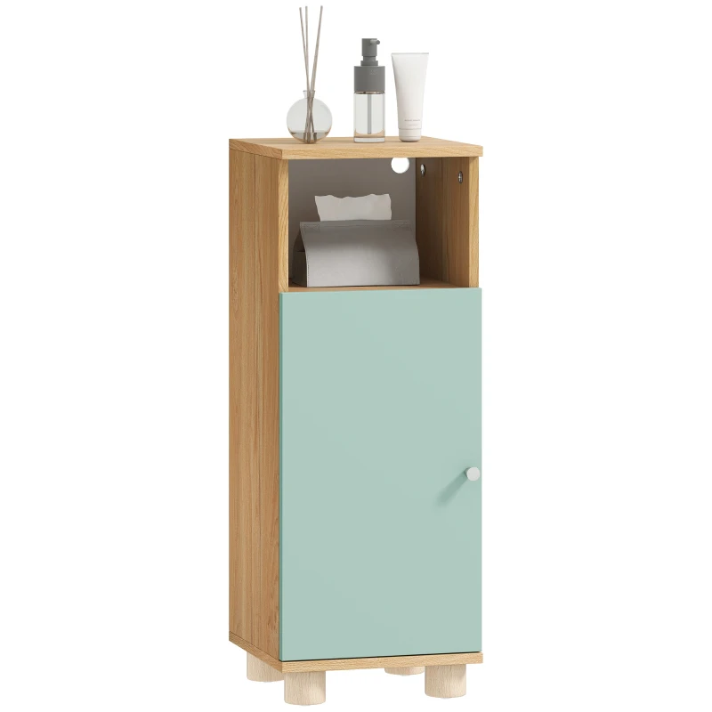 HOMCOM Meuble de salle de bain, meuble de rangement étroit avec placard à porte et compartiment ouvert, 30x30x80cm, vert