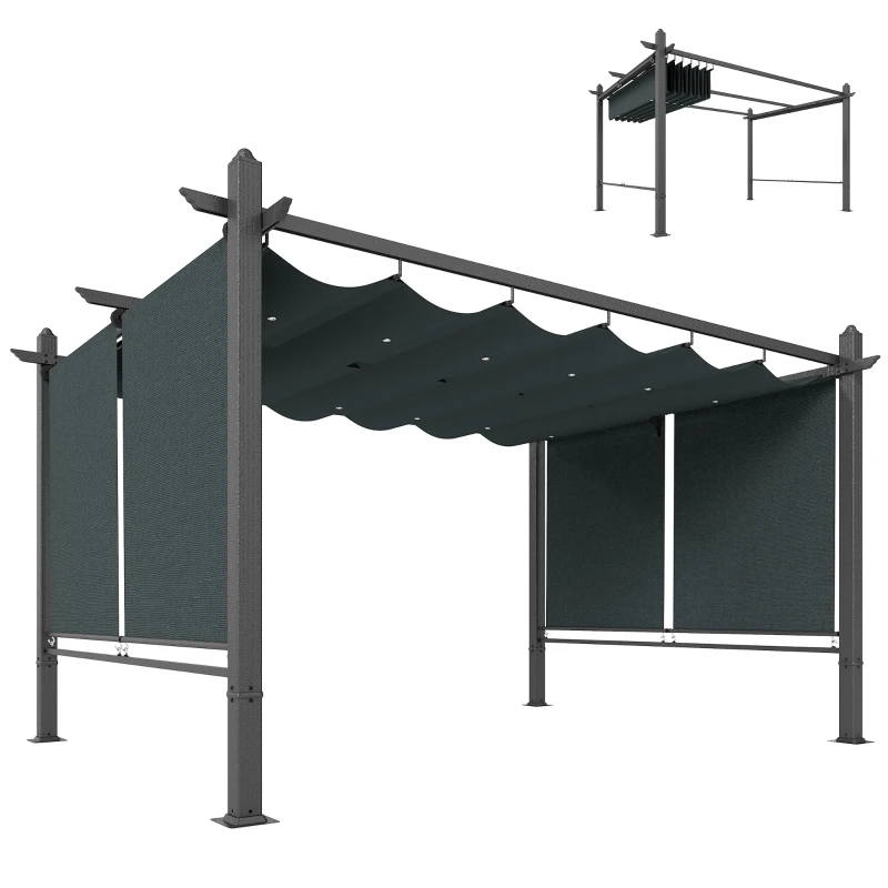 Outsunny Pergola en Aluminium Tonnelle de Jardin Stores Automatiques Coulissante Rétractable UV50+ 3x4 m Gris Anthracite
