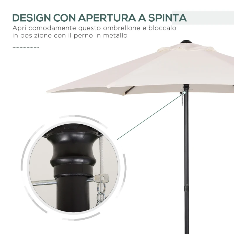 Outsunny Ombrellone da Giardino 2x2m Rotondo con Palo Centrale in Alluminio e Poliestere, Crema
