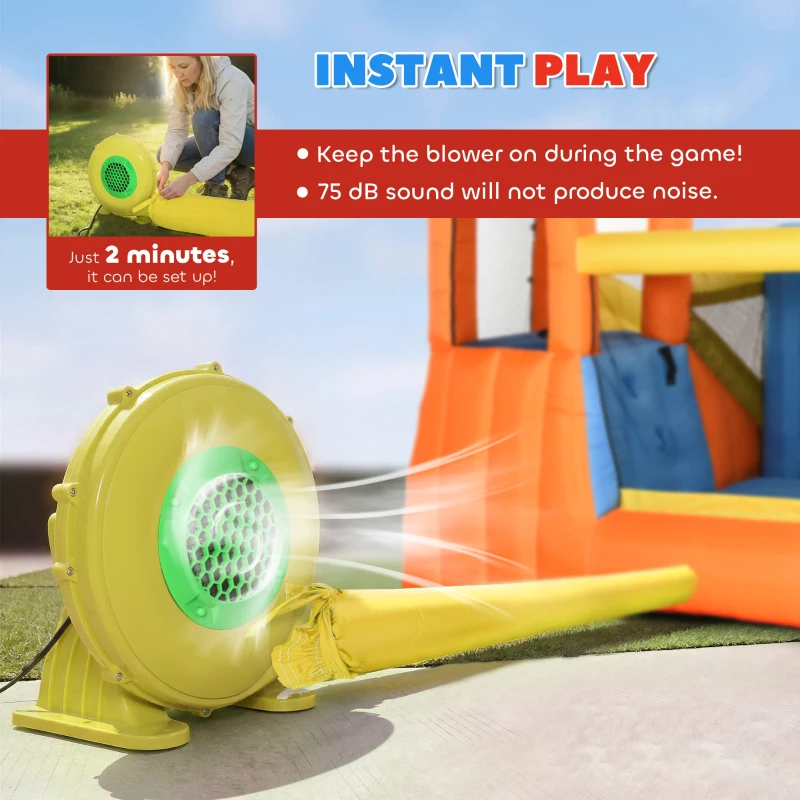 AIYAPLAY 5 in 1 Bouncy Castle for Children, Inflatable Bounce House with Dual Slides, Pool, Climbing Wall, Water Cannons, Blower