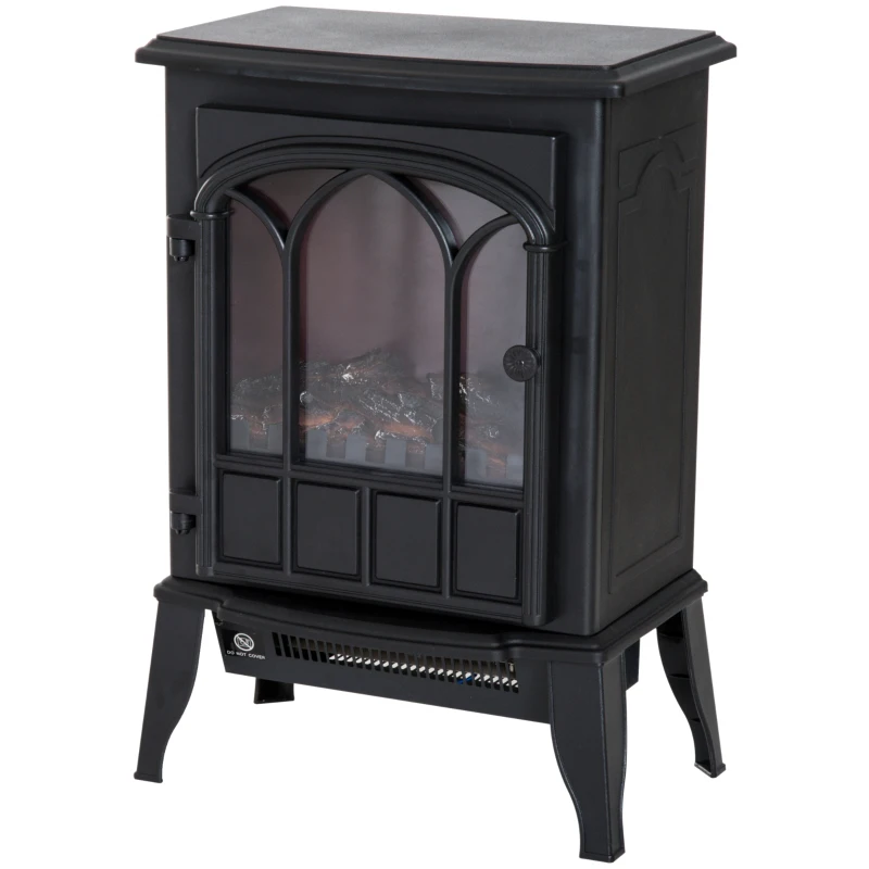 HOMCOM Camino da Terra Elettrico Potenza 1000W / 2000W con Effetto Fiamma Luminosità Regolabile, Caminetto Elettrico con Temperatura Regolabile e Protezione Anti Surriscaldamento, 39x23x56.5cm, Nero