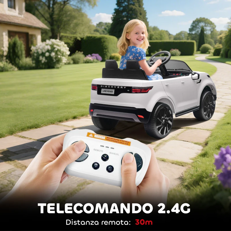 AIYAPLAY Macchina Elettrica per Bambini Licenza Land Rover con Fari LED, Clacson e Telecomando, 105x68.5x58 cm, Bianco