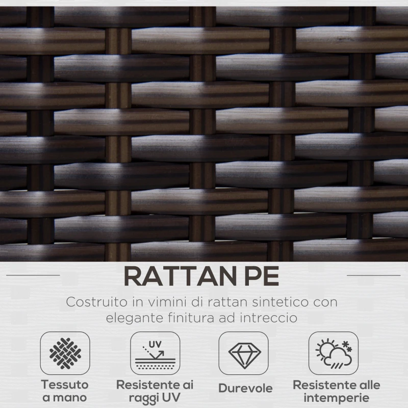 Outsunny Set Mobili da Giardino in Rattan PE 4 Poltrone 1 Pouf 1 Tavolino in Vetro Temperato 2 Cuscini