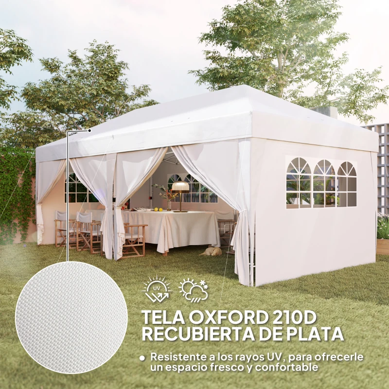 Outsunny Carpa Plegable 6x3 m Gazebo con 6 Paredes Laterales Impermeable Anti-UV y Bolsa de Transporte para Camping Fiesta Blanco