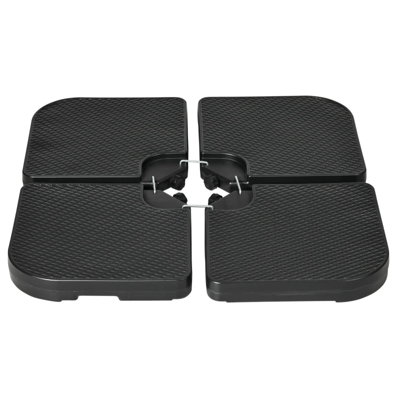 Outsunny Base para Sombrilla de 4 Piezas Soporte para Parasol de HDPE Rellenable con Agua 59 kg o Arena 80 kg para Jardín Negro