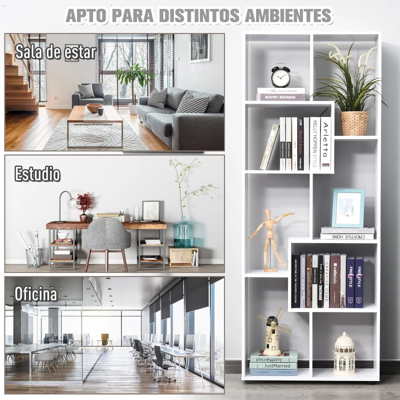 HOMCOM Estantería Moderna, Biblioteca Estrecha con 8 Estantes, Librería para Salón, Dormitorio, Estudio, Oficina, 70x24x178 cm, Blanco