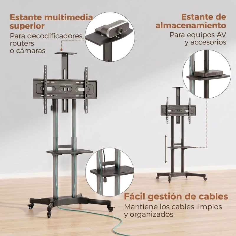 HOMCOM Soporte de TV con Ruedas para Televisores de 32-75 Pulgadas Altura Ajustable Ruedas con Freno VESA máx. 400 x 600 mm