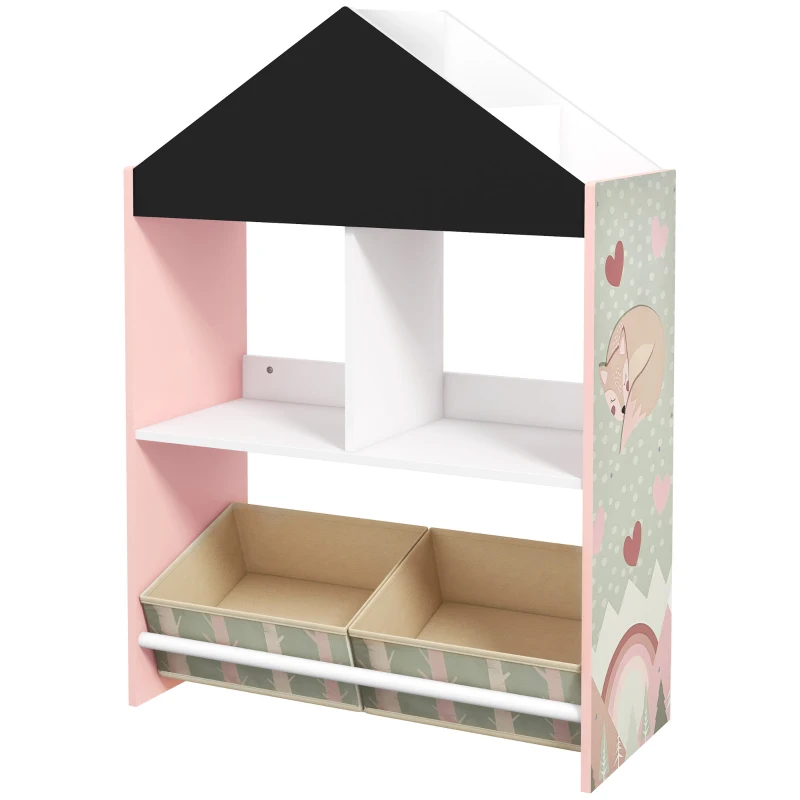 ZONEKIZ Organizador Infantil Estantería para Juguetes con Estantes Abiertos y 2 Cajas Extraíbles 62,4x26,5x90 cm Rosa