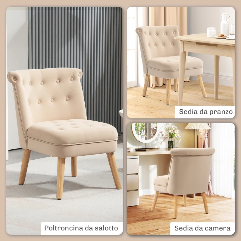 HOMCOM Poltrona per Salotto in Velluto con Seduta Imbottita e Trapuntata a Bottoni, 60x66x79 cm, Beige