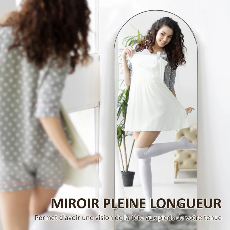 HOMCOM Miroir en pleine longueur 50 x 150 cm miroir sur pied grand miroir mural sans cadre  pour salon, noir