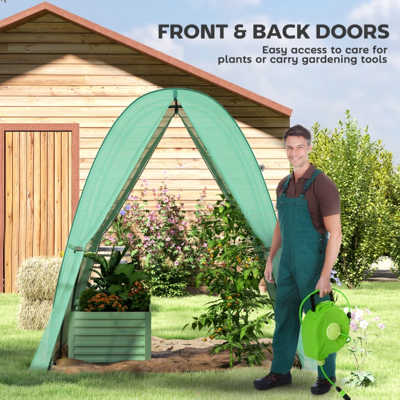 Outsunny Polytunnel Greenhouse with Sandbags, Walk-In Tunnel Green House with 2 Doors and Screen Windows, 1.8 x 1.8 x 2m, Green