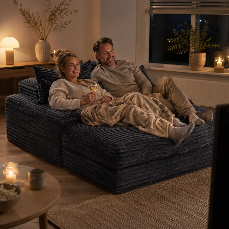 Luxueuze ribfluwelen slaapbank, multifunctionele slaap- met 4 afneembare, 175x137x63 cm, Grijs
