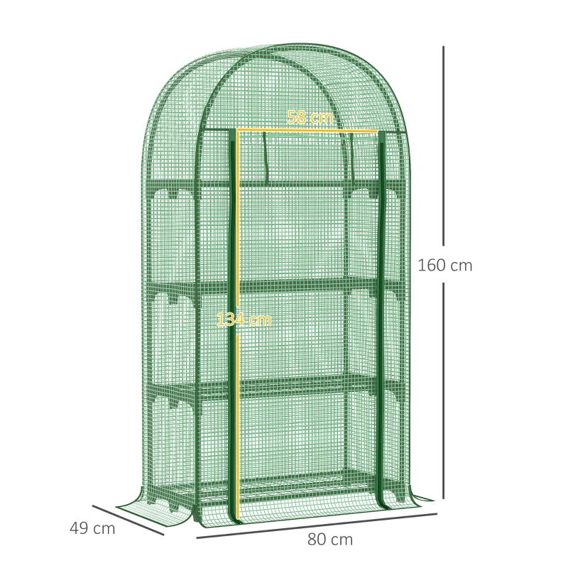 Outsunny Serra da Giardino con Ripiani in Metallo, Copertura in PE e Porta Avvolgibile 80x49x160cm, Verde
