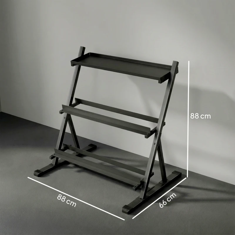 SPORTNOW 3-Tier Adjustable Dumbbell Rack, Heavy-Duty Weight Rack for Dumbbells, Kettlebells and Multiple Balls, Space-Saving Weight Storage Stand for Home Gym, 200 KG Capacity