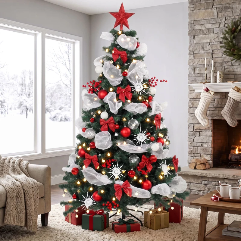 HOMCOM Weihnachtsbaum 180cm mit 200 LED-Lichtern Fernbedienung, 8 Modi, 800 Spitzen