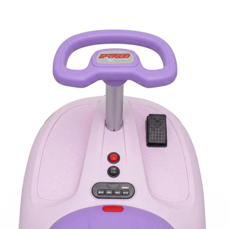AIYAPLAY 12V Electric Wiggle Car with Pedal, Kids Electric Car with 2 Speeds, Soft Start, Music, Lights for 3-5 Years, Purple
