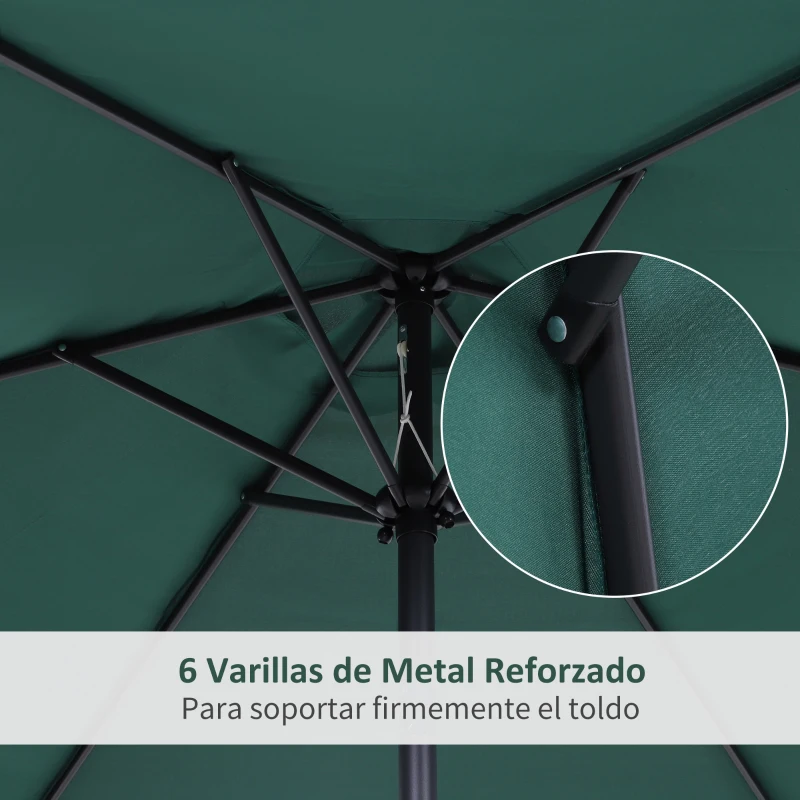 Outsunny Sombrilla de Jardín, Ø260x235 cm, Parasol de Jardín Reclinable con Manivela, Poste Desmontable de Aluminio y 6 Varillas de Metal, para Terraza, Exterior, Balcón, Verde