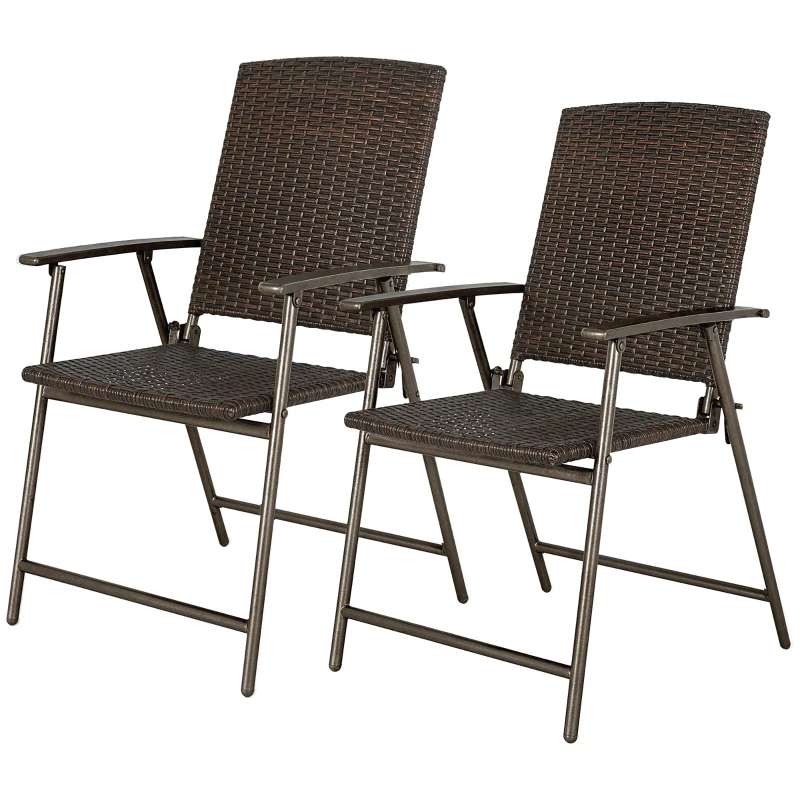 Outsunny Set of Two Folding Rattan Seat Chairs - Brown