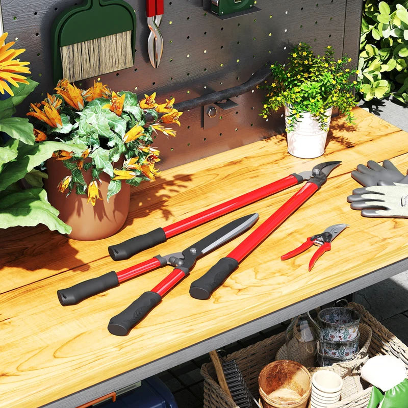 Outsunny Heckenschere Set 3-teilig Gartenschere Astschere mit Stahlklingen, Griff