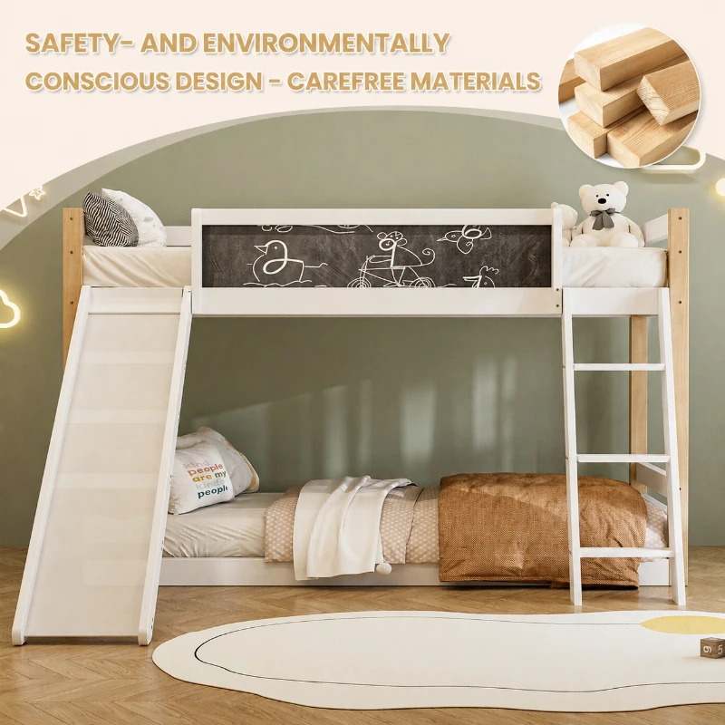 Modern High Sleeper Bunk Bed Frame with Slide and Storage Stairs, Solid Wooden Childrens Loft Bed with Safety Guardrails, 194L x 124W x 148H cm, White