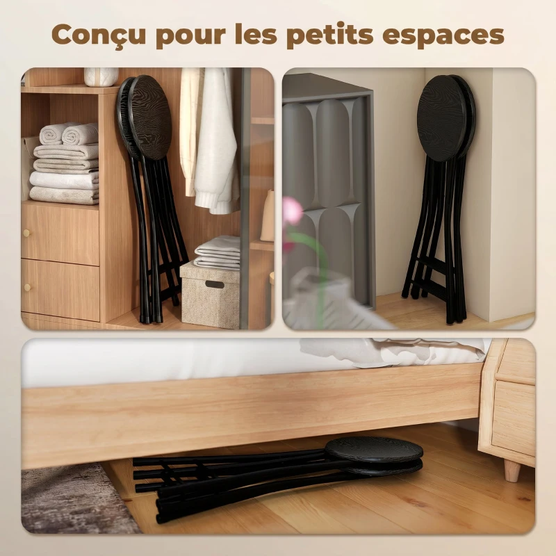 HOMCOM Lot de 2 Tabourets de Bar Pliables, Chaises de Bar Ronds avec Double Repose-Pieds, Cadre en Acier, Noir