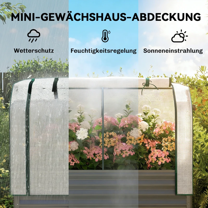 Outsunny Hochbeet mit Frühbeetaufsatz aus Metall Pflanzkasten mit Gewächshaus Ablagefach, Erhöht 120 x 55 x 140cm