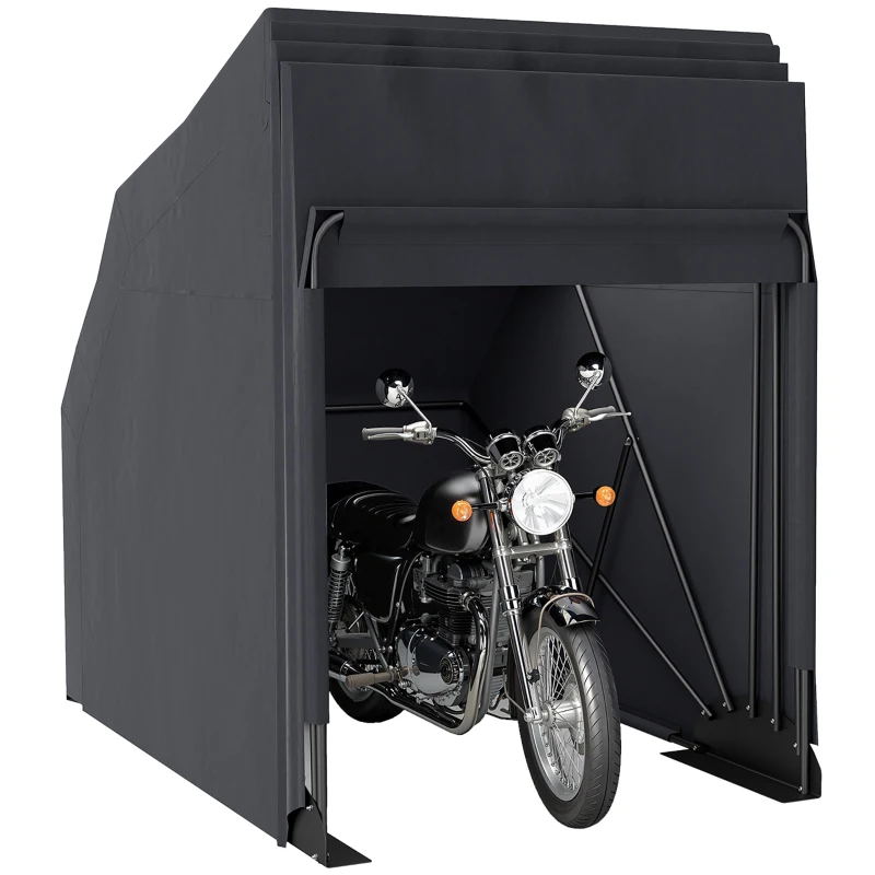 Outsunny Abri de moto extérieur tente à moto housse de protection en tissu Oxford, 2 fenêtres, 345 x 135 x 191 cm, noir