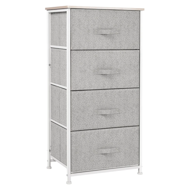 HOMCOM Commode en Tissu Meuble de Rangement 4 tiroirs chiffonnier dim. 45L x 30l x 92H cm Cadre en métal et non-tissé, blanc