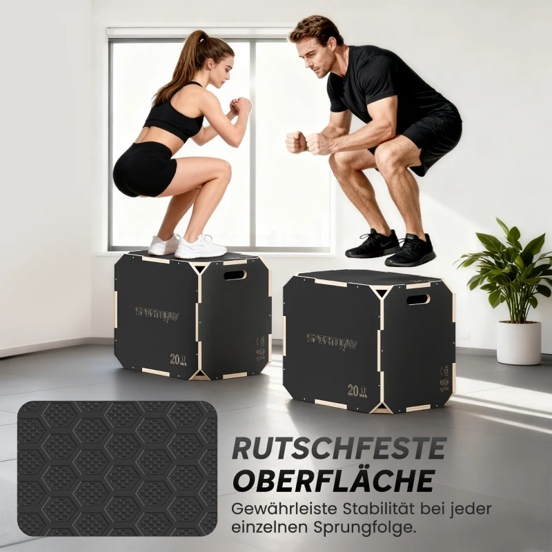 SPORTNOW 3-in-1 Plyo-Box, Sprungbox mit Griff-Öffnungen, für Home-Fitness und Outdoor-Workouts, 3 Sprunghöhen, Holz, Schwarz