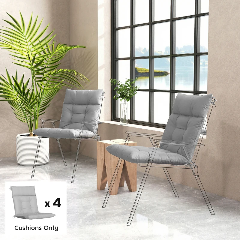 Outsunny Patio Chair Cushions Set of 4, Waterproof Non-Slip Lounge Chair Cushions, 112x53cm, Light Grey