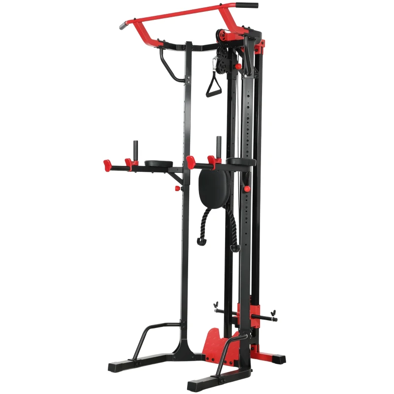 SPORTNOW Power Tower with Lat Pull Down Machine, Pull Up Bar, Dip Station, Adjustable Height Power Pack for Home Gym