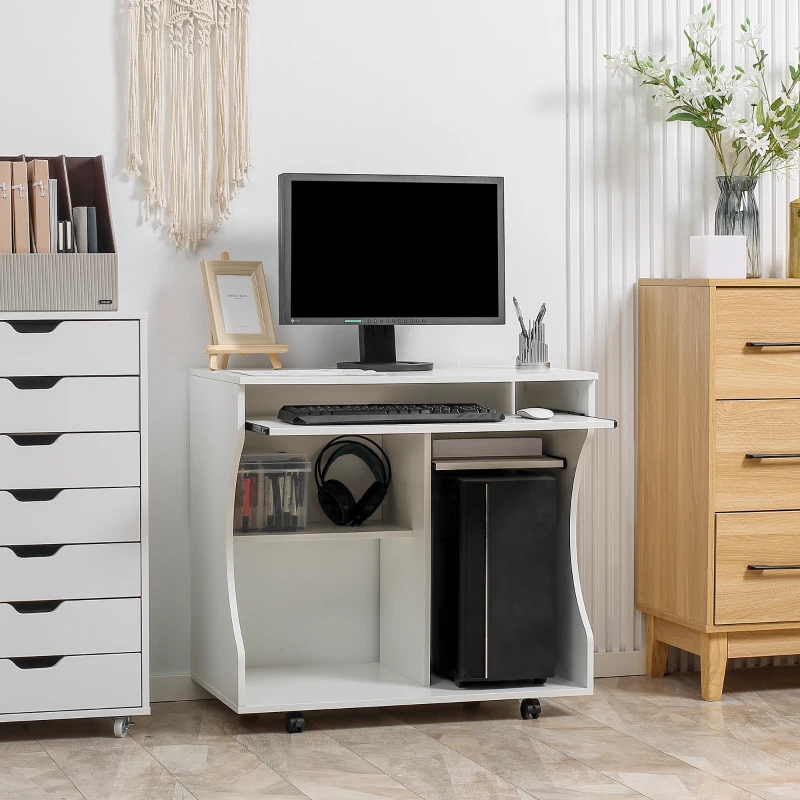 HOMCOM Multi-Storage Compact Work Desk, with Wheels - White