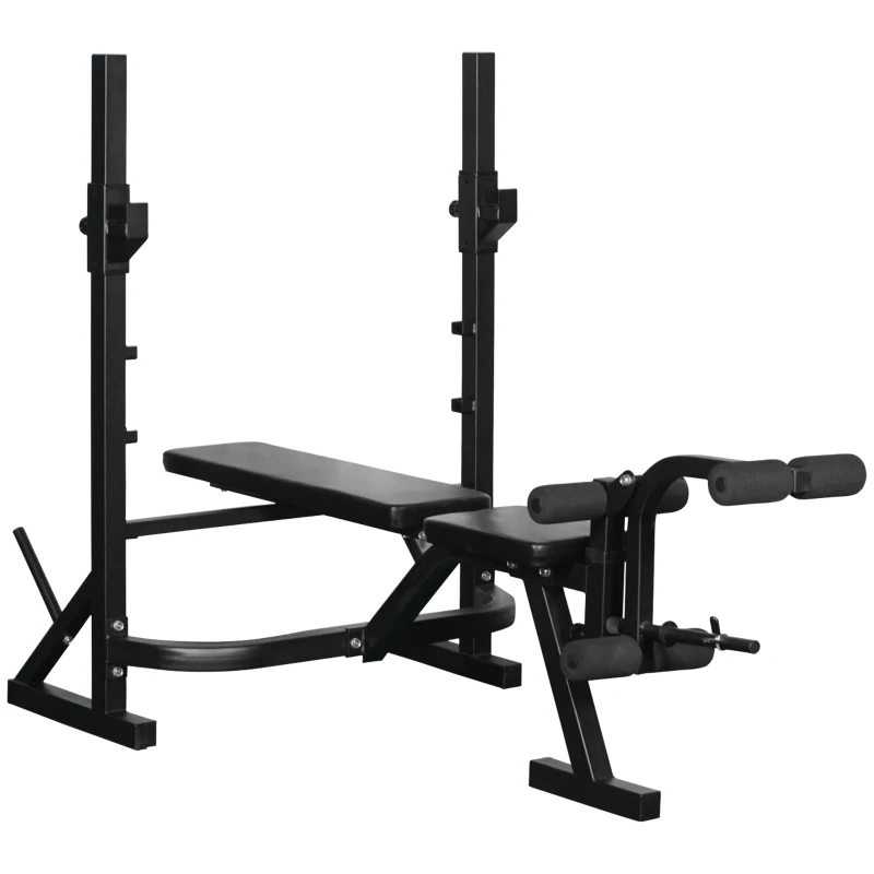 HOMCOM Banco de Pesas Banco de Musculación Multifuncional con Soporte Barra de Pesas Altura Ajustable de 3 Niveles Carga 300 kg para Entrenamiento Fitness de Cuerpo Completo Negro