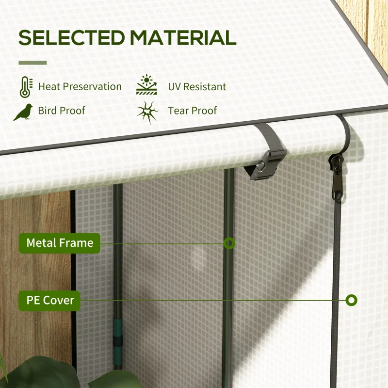 Outsunny Mini Greenhouse with 4 Wire Shelves Portable Garden Grow House Upgraded Tomato Greenhouse for Plants with Roll Up Door and Vents, 100 x 80 x 150cm, White