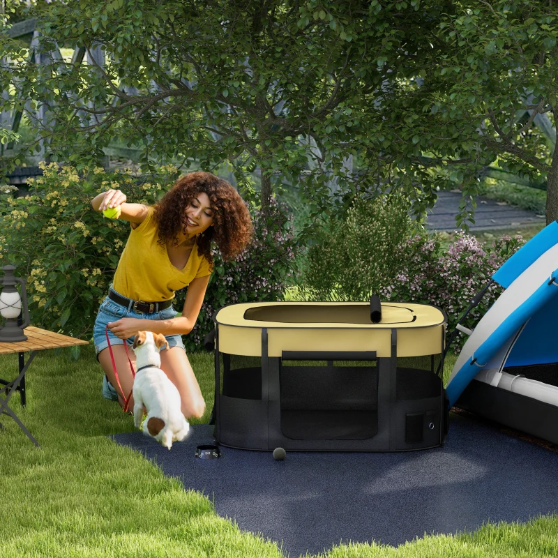 PawHut Parc pliable pour animaux de compagnie parc pour chiots en tissu Oxford avec fenêtres et portes sac de rangement jaune