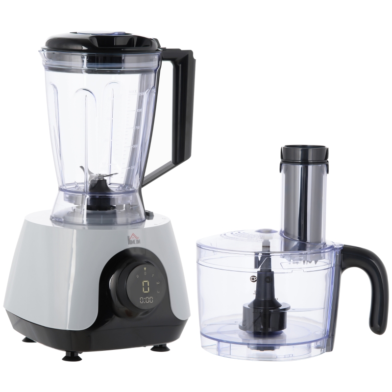 HOMCOM 650W Küchenmaschine mit 1L Rührschüssel 1,25L Mixer Multizerkleinerer 7-in-1 Funktion Schneiden, Zerkleinern, Verquirlen, Hacken, Mahlen, Mixen