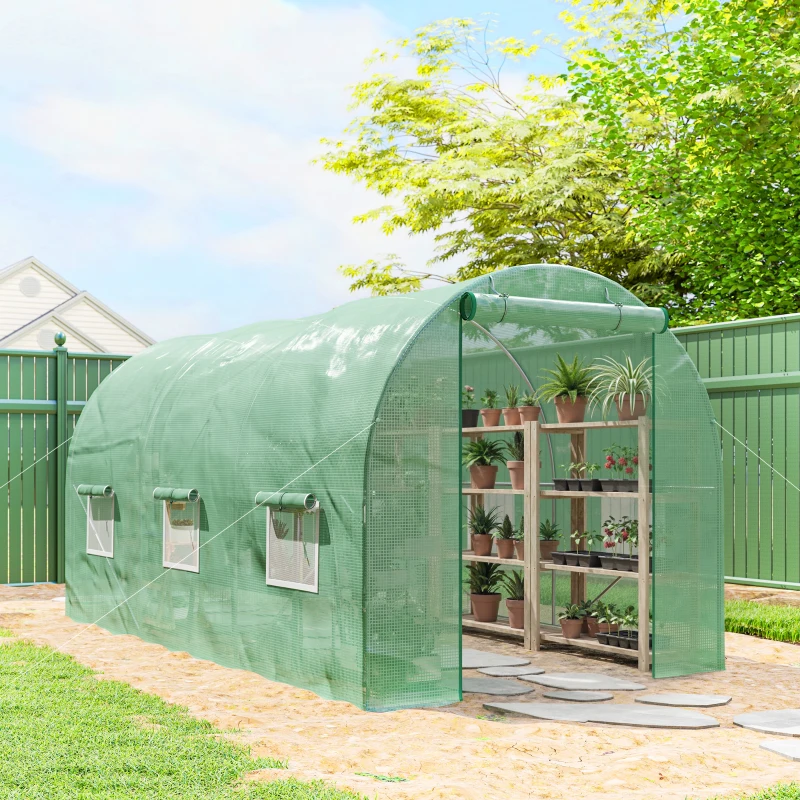 Outsunny Serre de Jardin Tunnel 4,5L x 2l x 2H m châssis Tubulaire Acier galvanisé renforcé 1,8 cm 6 fenêtres 1 Porte