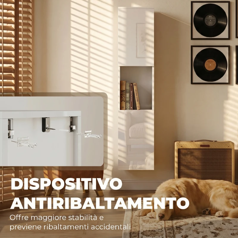 HOMCOM Mobile Multimediale Slim a 5 Ripiani con Ripiani Regolabili, Bianco
