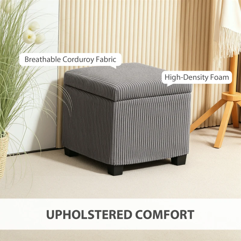 HOMCOM Storage Ottoman Bench, Corduroy Storage Chest Box with Wooden Legs, 40cm Bed End Bench for Living Room, Bedroom, Entryway, Grey
