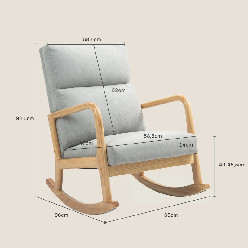 HOMCOM Mecedora Tapizada en Lino Silla Mecedora con Patas de Madera de Caucho y Reposabrazos Carga 150 kg Gris