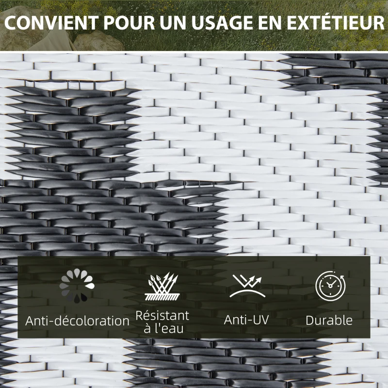 Outsunny Tapis extérieur Style Graphique - Tapis réversible 2 Motifs - dim. 2,74L x 1,82l m - PP Haute densité 310 g/m² Noir Blanc