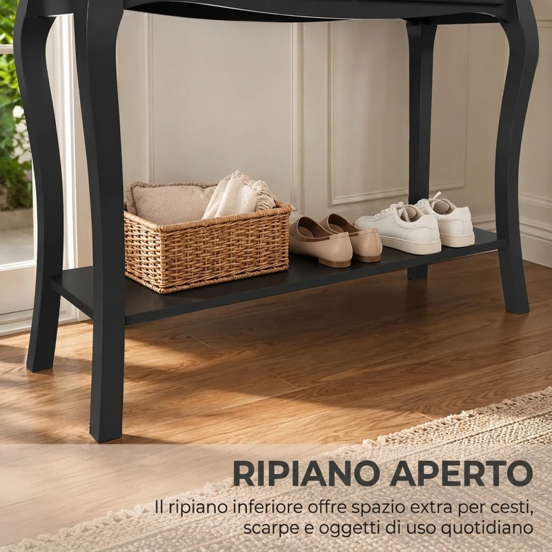 HOMCOM Tavolo Consolle Moderna con 2 Cassetti, 100 cm, Nero